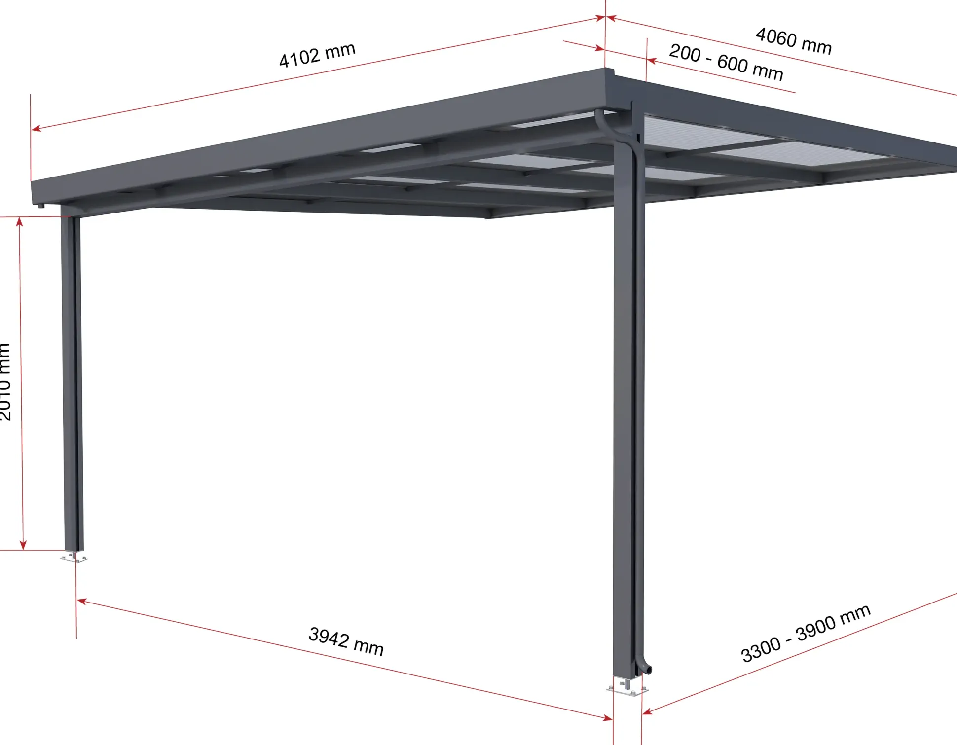 Gutta Premium Terrassendach 410,2 x 406 cm anthrazit Acryl bronce 16 mm