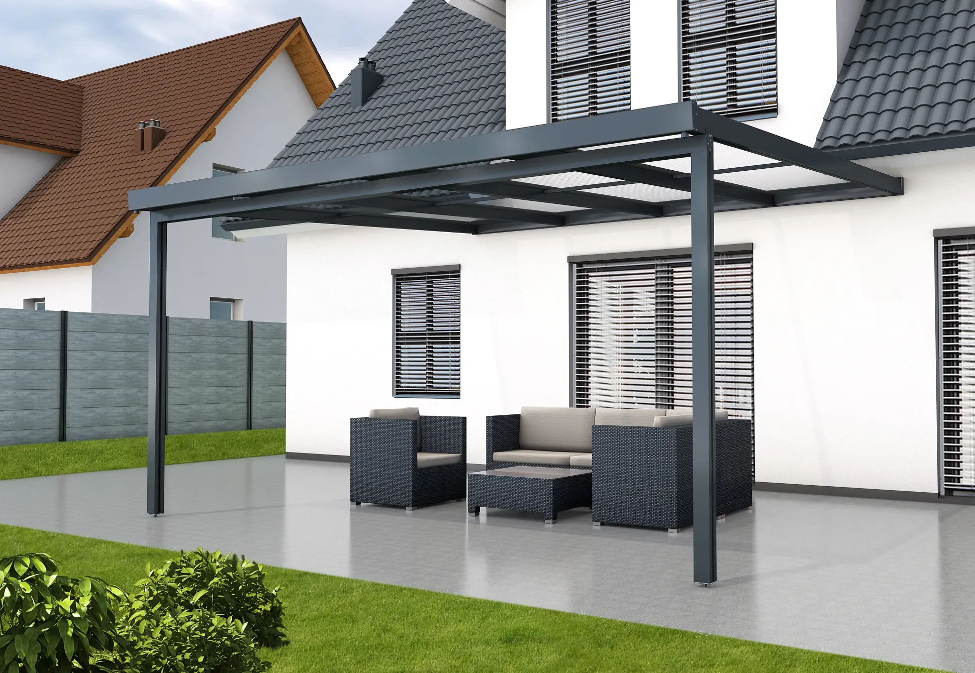 Gutta Premium Terrassendach 410,2 x 406 cm anthrazit Acryl bronce 16 mm