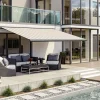 Kassettenmarkise S-Compact beige-grau gestreift inkl. Motor, Aufputzschalter