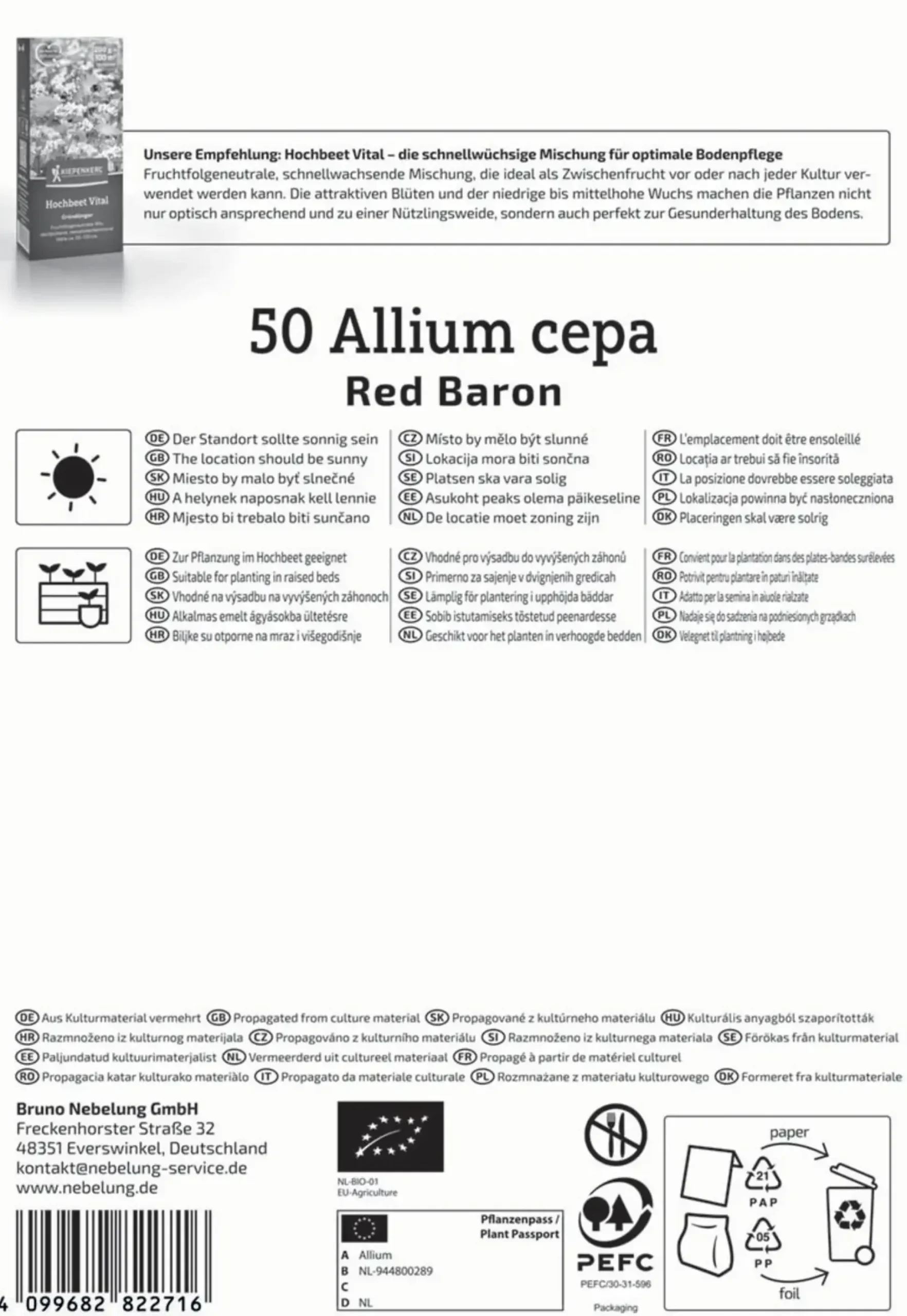Kiepenkerl Bio Steckzwiebel Red Baron Gr. 10/21, 50 Stück