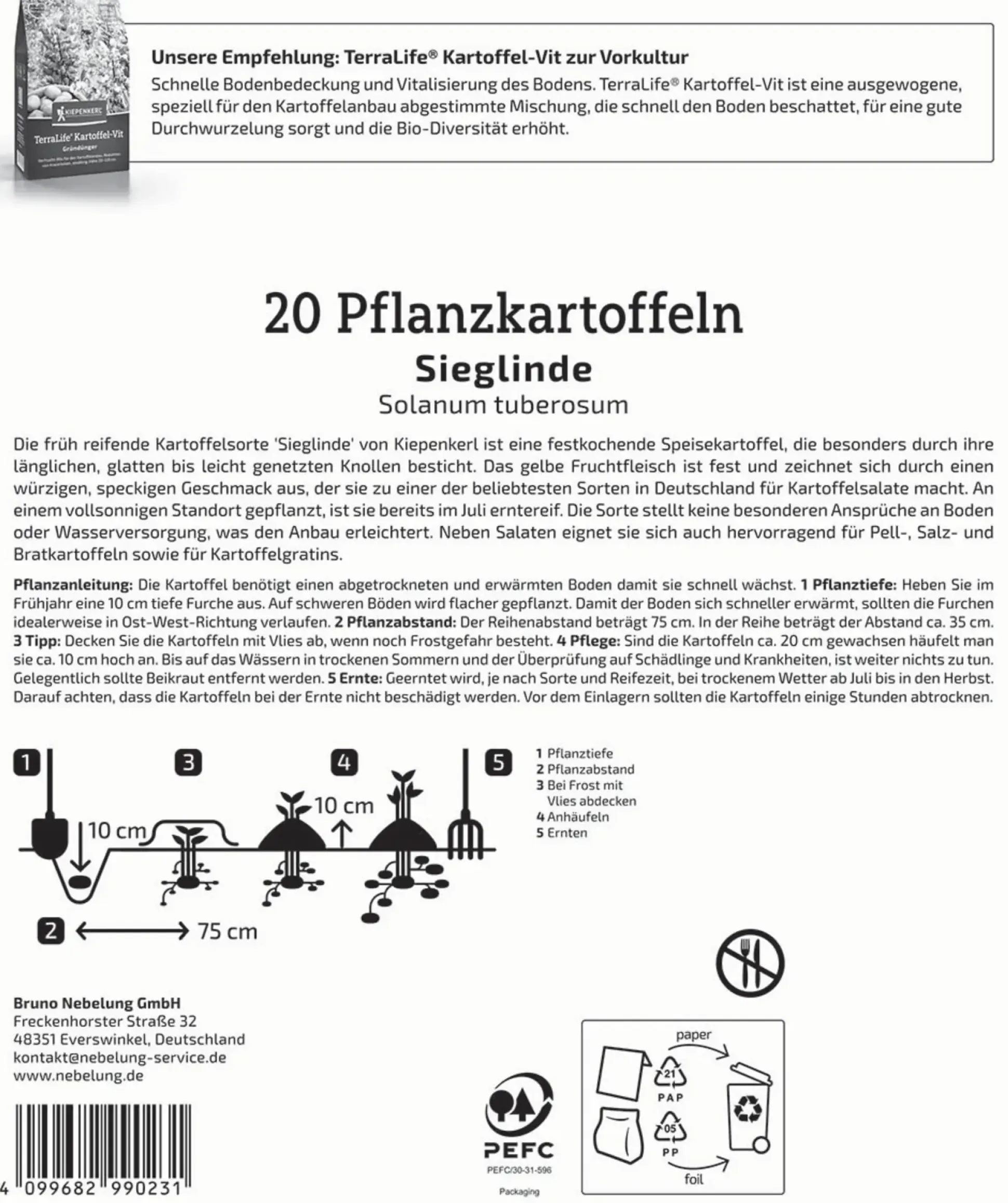 Kiepenkerl Pflanzkartoffel Sieglinde 20 Stück