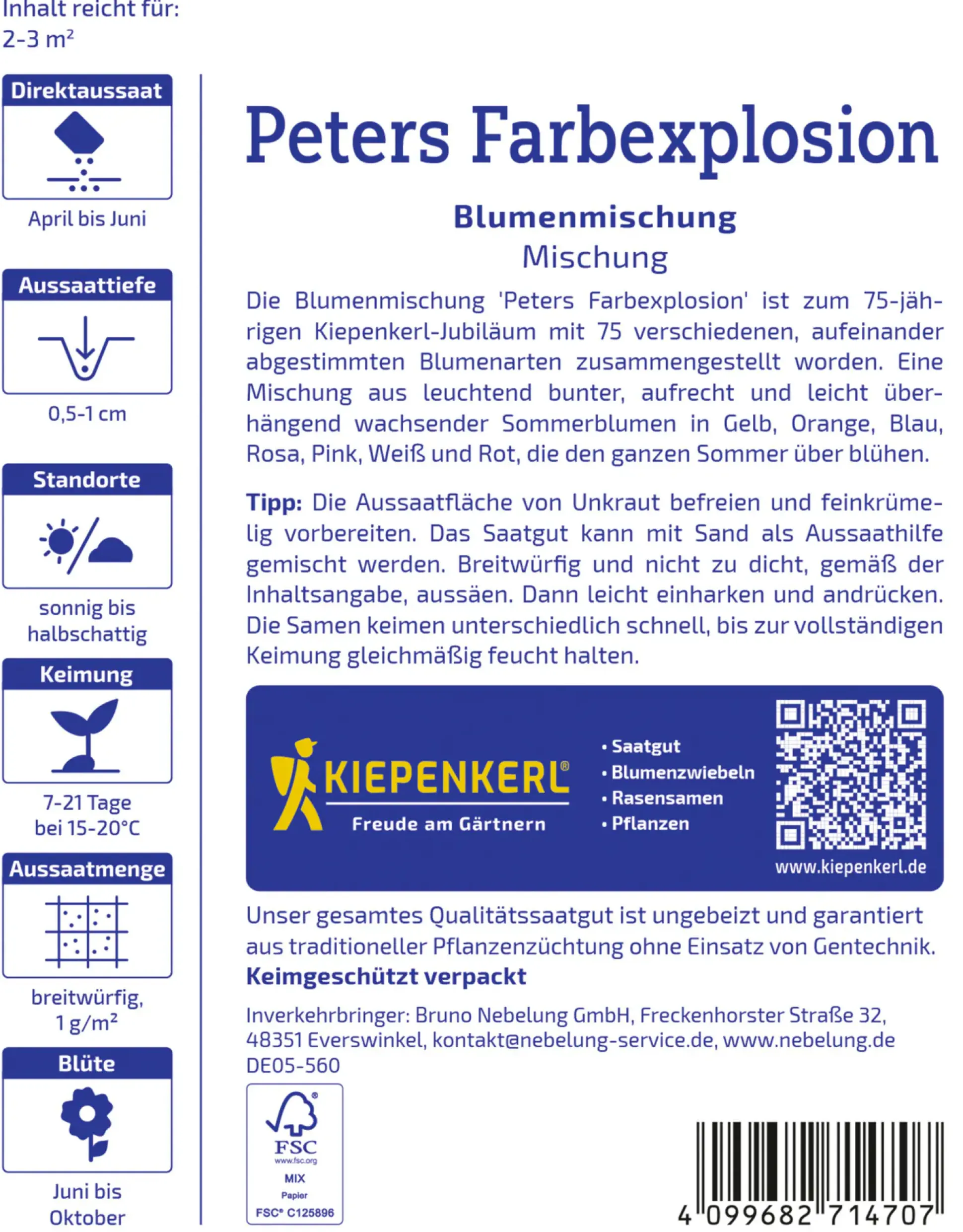 Kiepenkerl Profi-Line Blumensamen Blumenmischung Peters Farbexplosion 2 g für ca. 2 - 3 m²