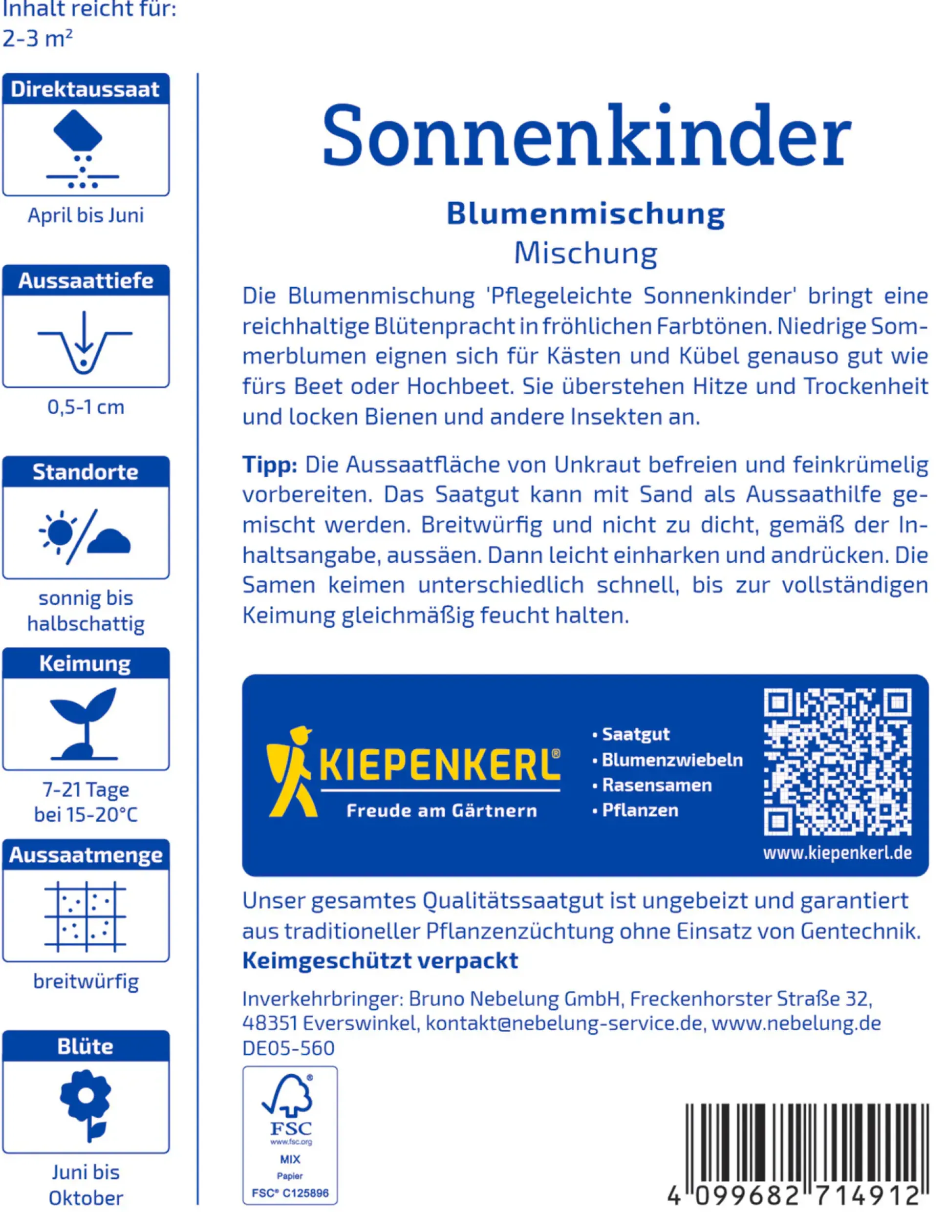 Kiepenkerl Profi-Line Saatgut Blumen-Mischung Pflegeleichte Sonnenkinder für ca. 2-3 m²
