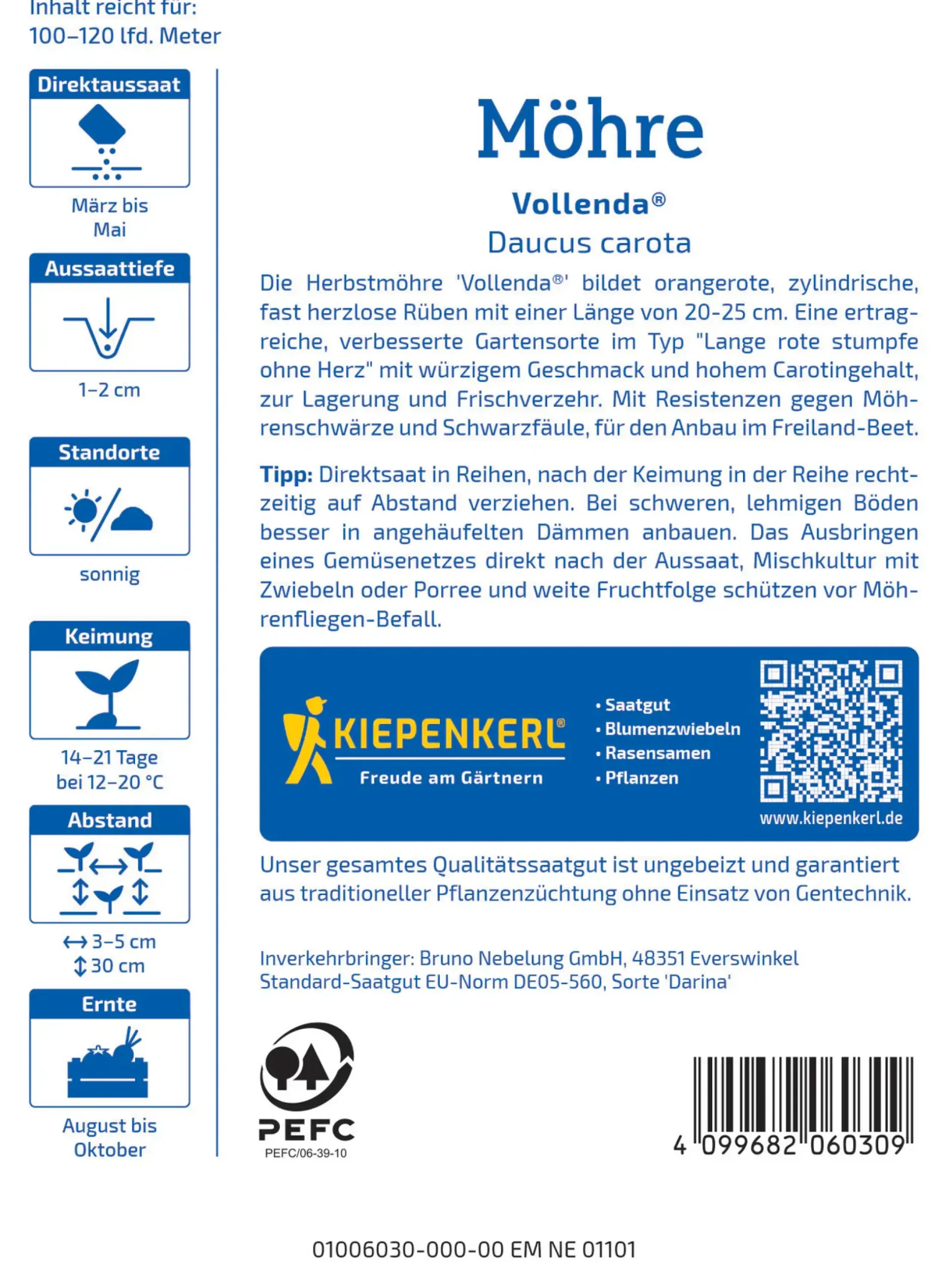 Kiepenkerl Saatgut Möhrensamen Vollenda Vorteilspackung für ca. 25 – 36 m²