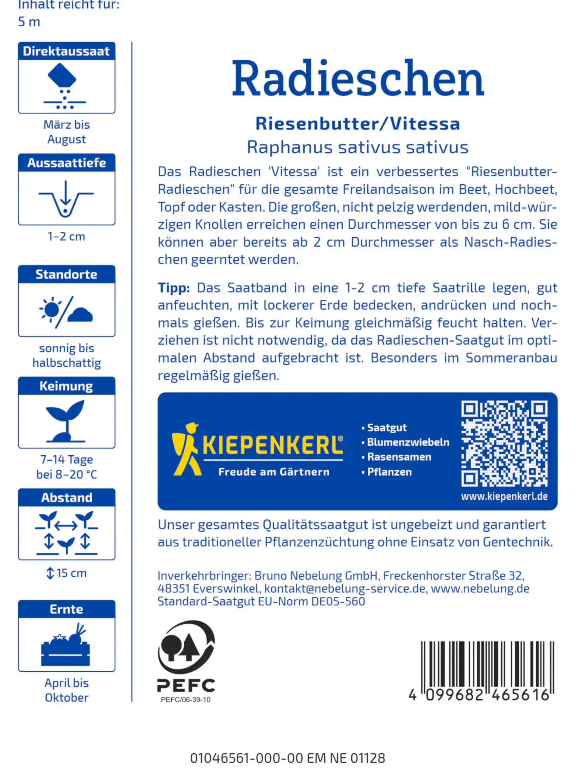 Kiepenkerl Saatgut Radieschen Riesenbutter/Vitessa für bis zu 5 lfd. Meter