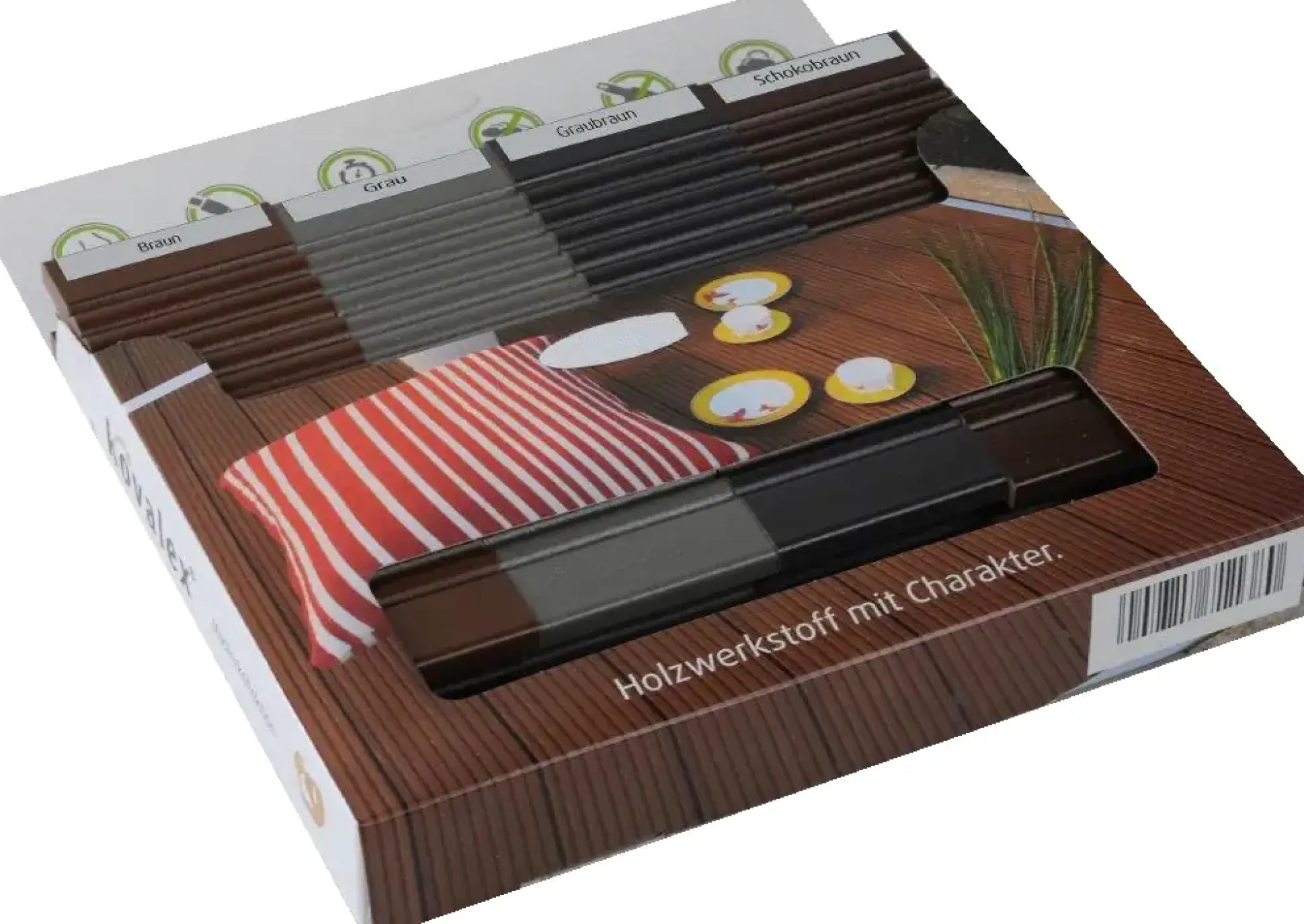 Kovalex Musterbox zu Terrassendielen WPC 14,5 x 2,6 cm mattiert 4 Stück