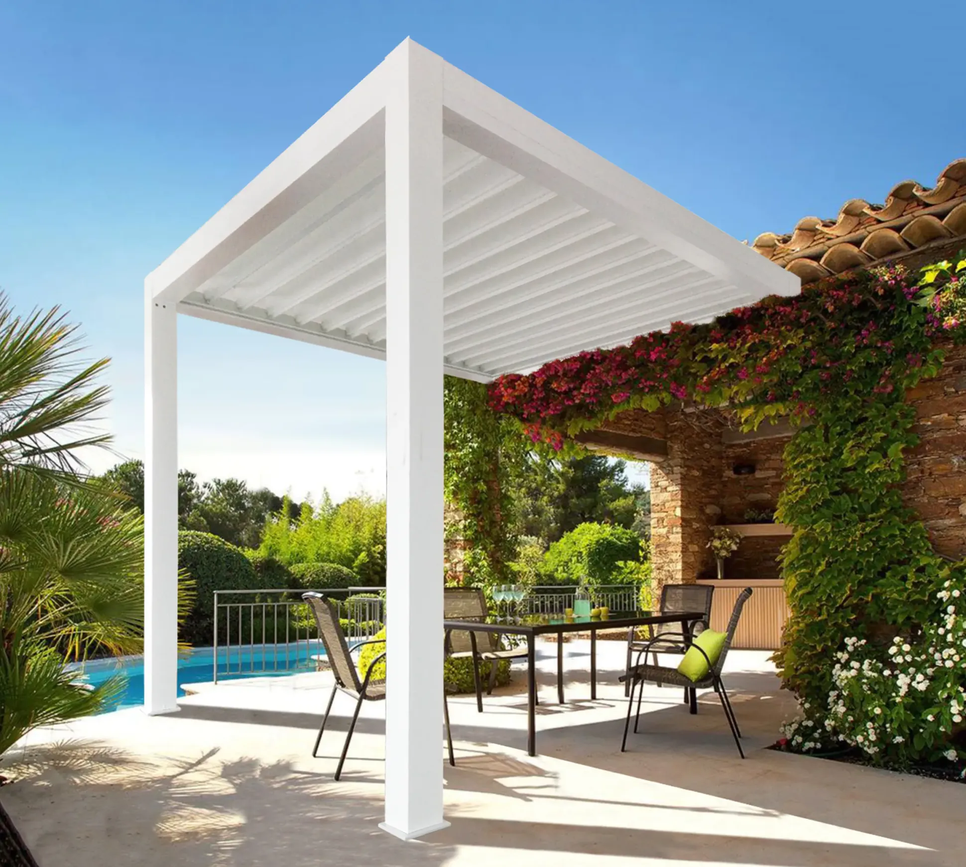 Lamellen Terrassenüberdachung 480 x 360,8 x 266 cm weiß