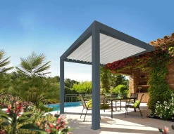 Lamellen Terrassenüberdachung 480 x 360,8 x 266 cm grau/weiß