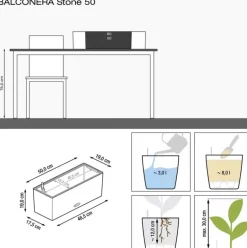 Lechuza Balkonkasten Balconera Stone 50 graphitschwarz
