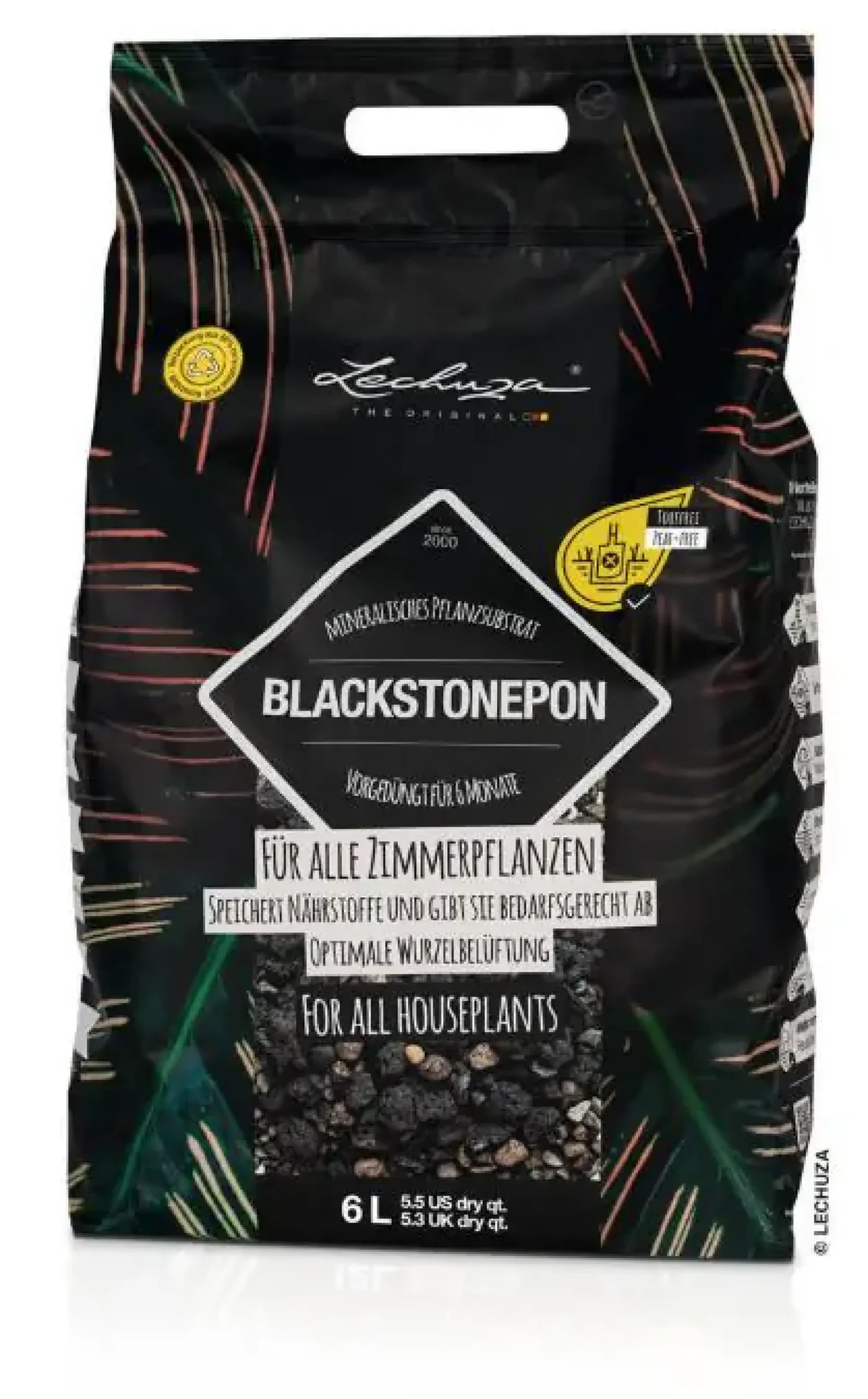 Lechuza Blackstonepon Pflanzsubstrat für Zimmerpflanzen 6 L