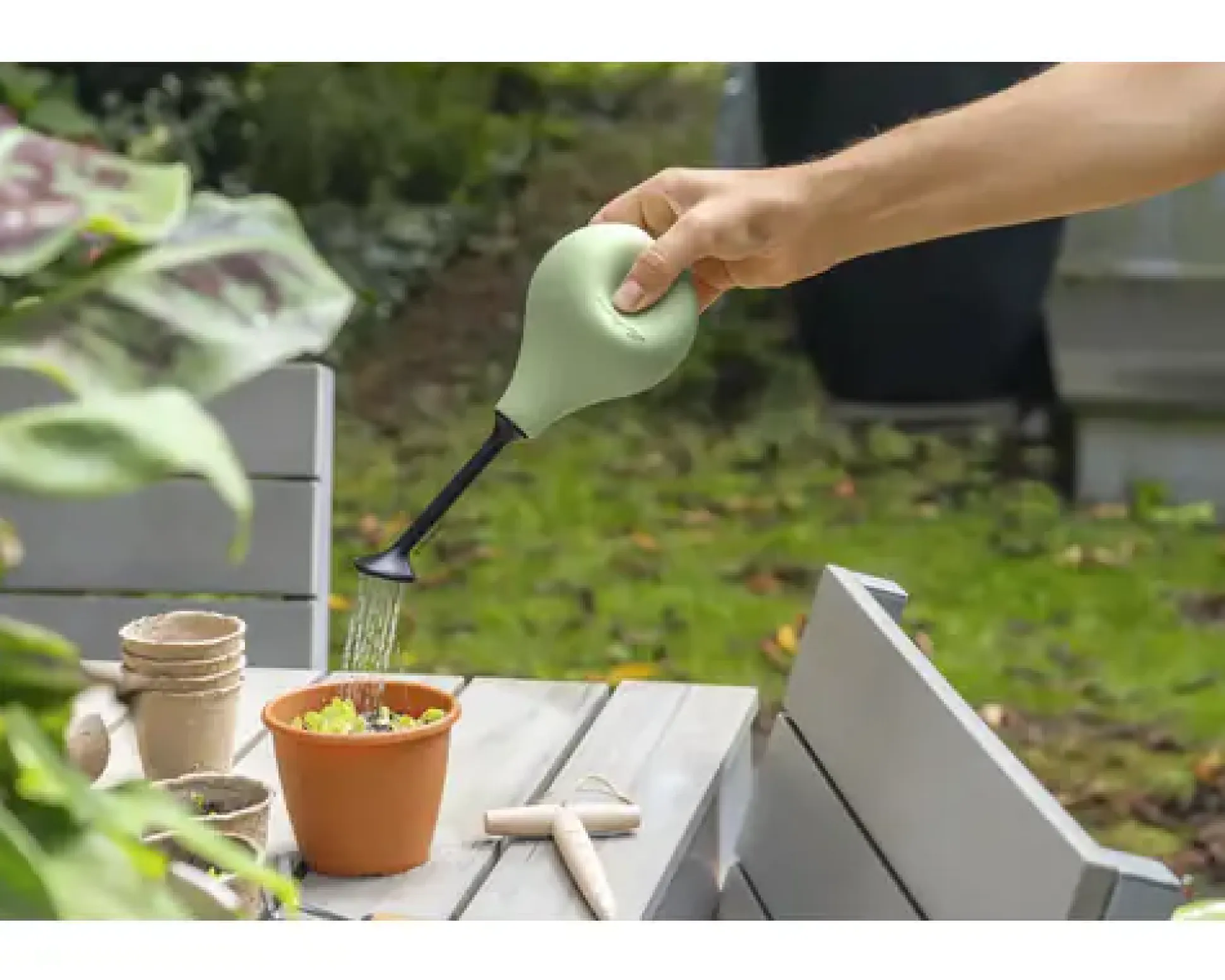 Lechuza Gießbrause Pflanzen Flowershower salbeigrün