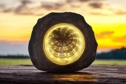 LED Solarleuchte Stein mit Dämmerungssensor grau-blau