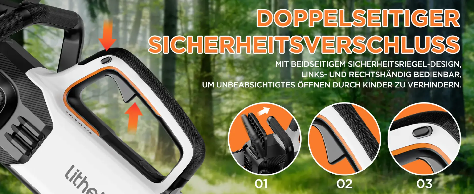 Litheli Akku-Kettensäge 20, 20 V, 2 Ah, Li-Ionen, 2 Akkus, Schwertlänge: 30 cm