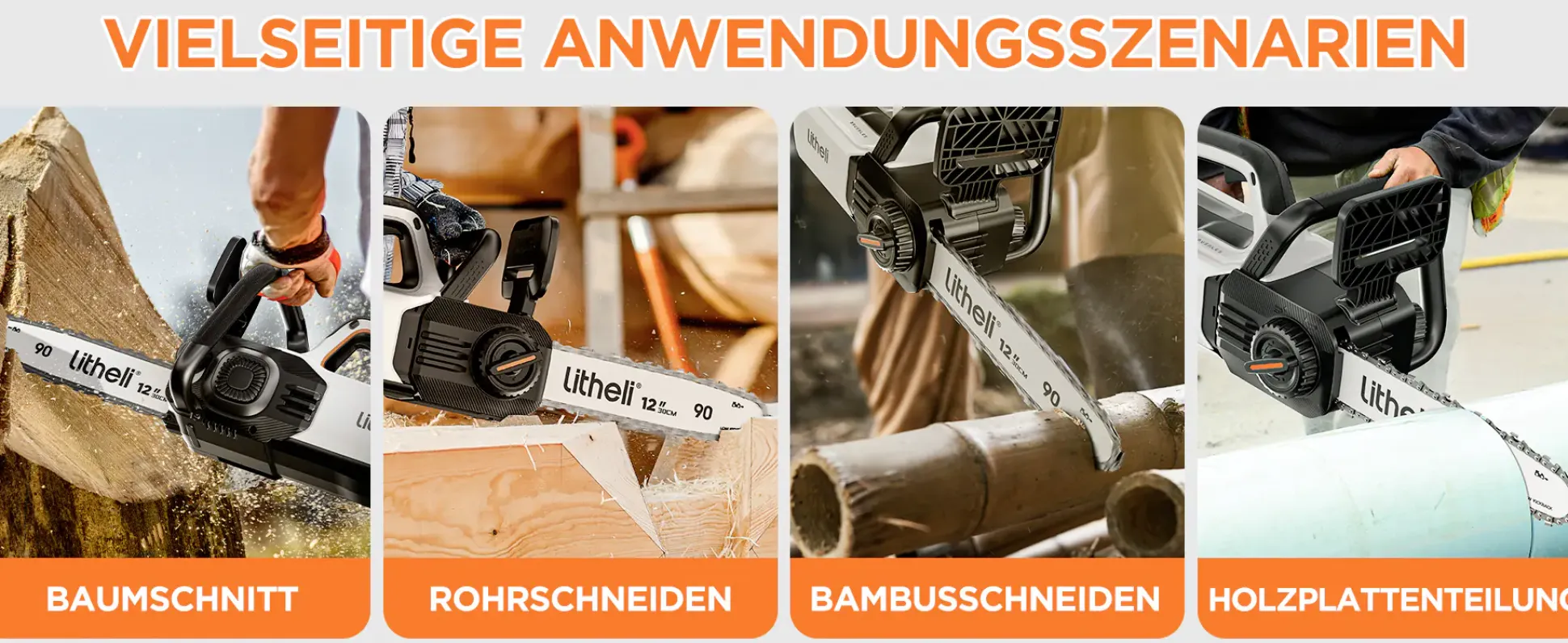 Litheli Akku-Kettensäge 20, 20 V, 2 Ah, Li-Ionen, 2 Akkus, Schwertlänge: 30 cm