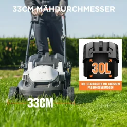 Litheli Akku-Rasenmäher U20 20V, 33cm Schnittbreite, inkl. Akku 4.0Ah und USB-C Ladekabel
