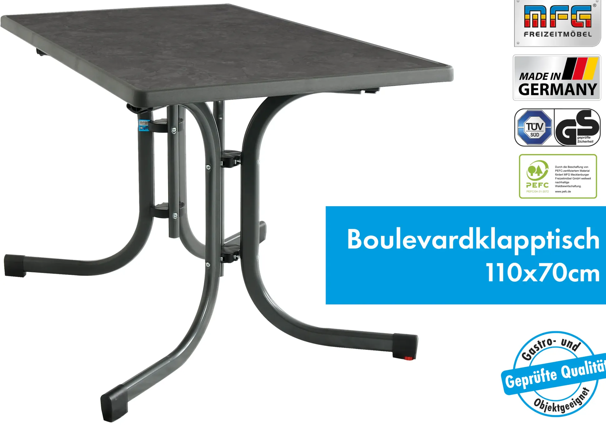 MFG Gartentisch wetterfest Stahl Boulevard 110 x 70 cm klappbar