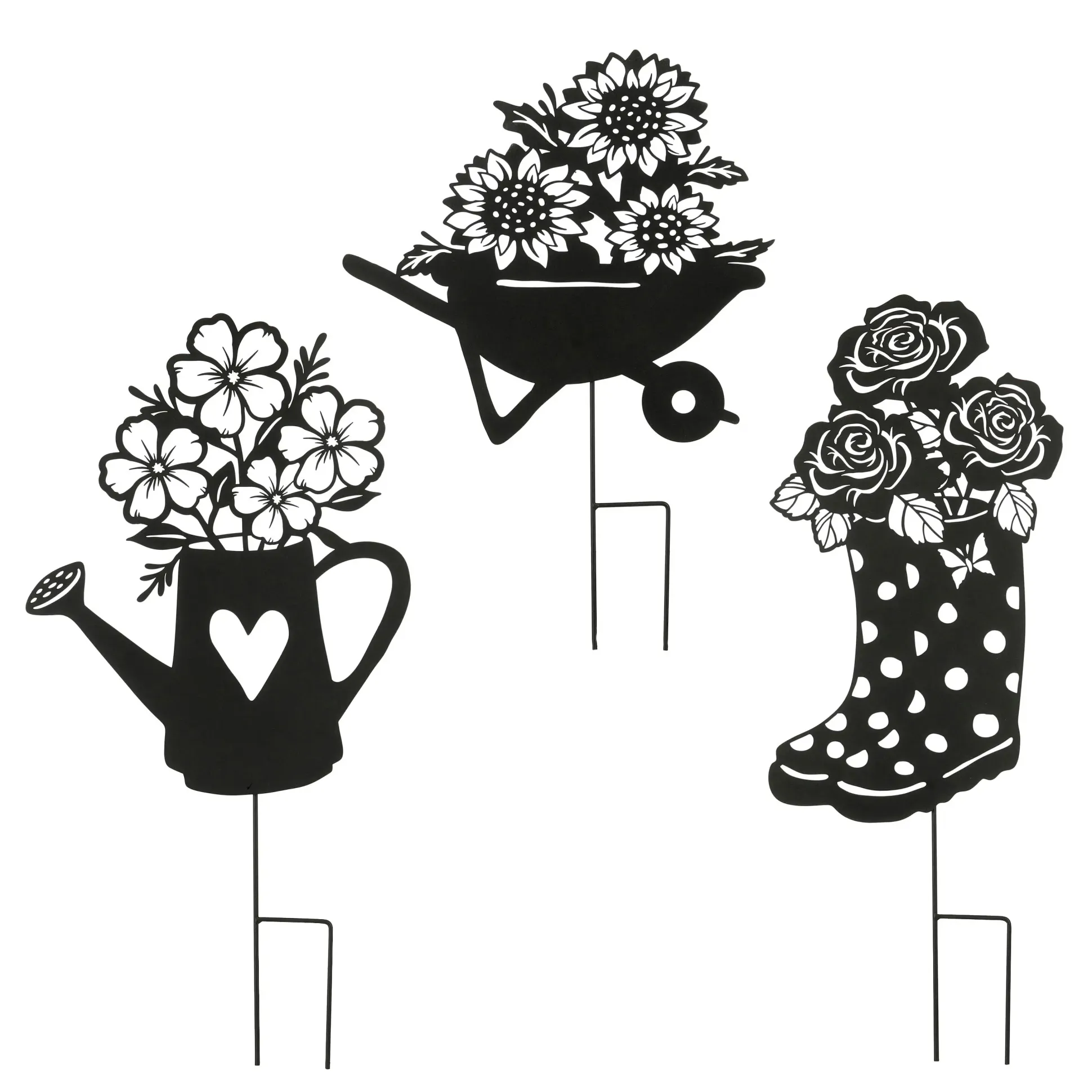 Mica Decorations Gartenstecker Stiefel Schubkarren Gießer Eisen 81 cm schwarz 3-fach sortiert