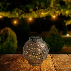 Näve Solar-Gartenleuchte LED mit Dämmerungssensor Blumenmuster 19 cm silber
