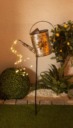 Näve Solar-Gartenleuchte LED mit Dämmerungssensor Gießkanne 110 cm silber