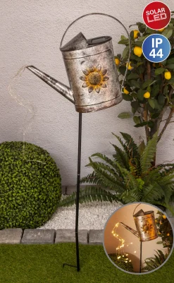Näve Solar-Gartenleuchte LED mit Dämmerungssensor Gießkanne 110 cm silber