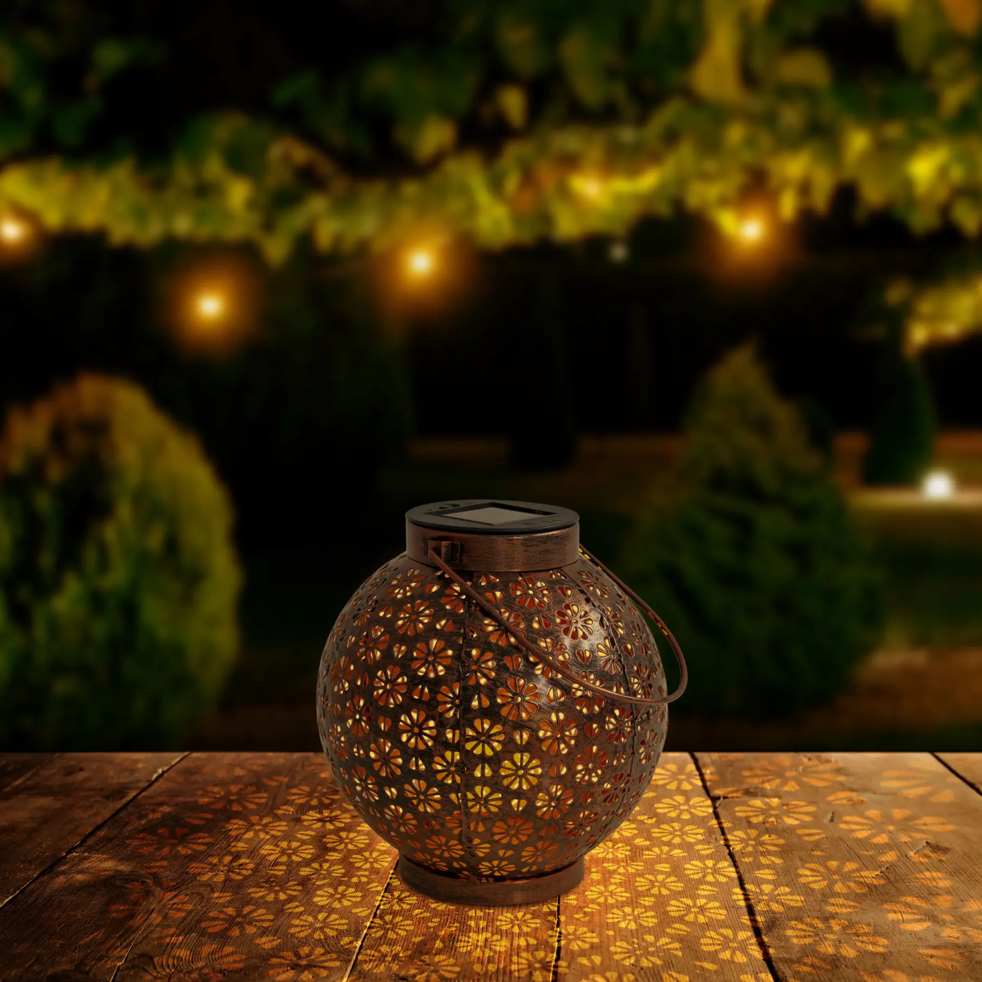 Näve Solar-Gartenleuchte LED mit Dämmerungssensor Blumenmuster 19 cm bronze