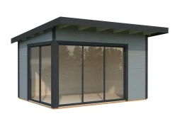 Palmako Gartenhaus Andrea 390 x 300 cm Slide Plus mit Glasschiebetüren grau lackiert