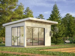Palmako Gartenhaus Andrea 390 x 300 cm Slide Plus mit Glasschiebetüren grau lackiert