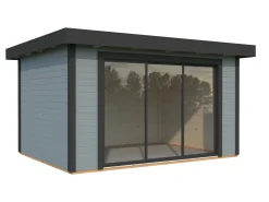 Palmako Gartenhaus Lydia 385 x 291 cm mit Glasschiebetüren grau lackiert