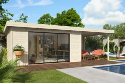 Palmako Gartenhaus Lydia 728 x 330 cm mit Schiebetüren naturbelassen