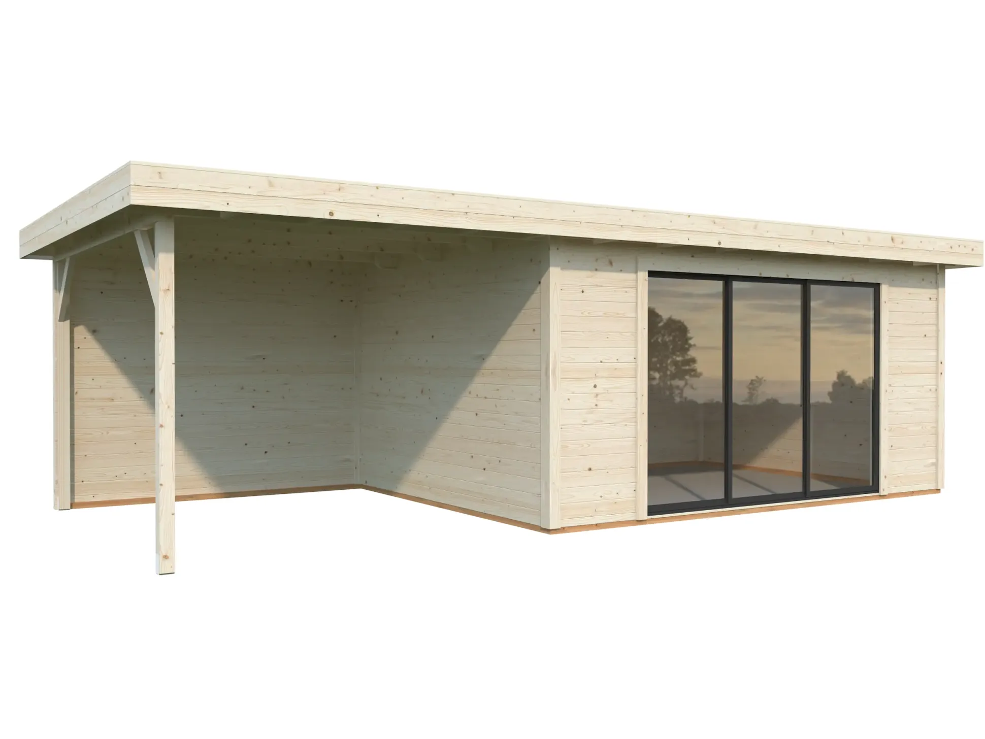 Palmako Gartenhaus Lydia 728 x 330 cm mit Schiebetüren naturbelassen