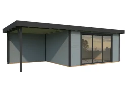 Palmako Gartenhaus Lydia 728 x 330 cm mit Glasschiebetüren grau lackiert