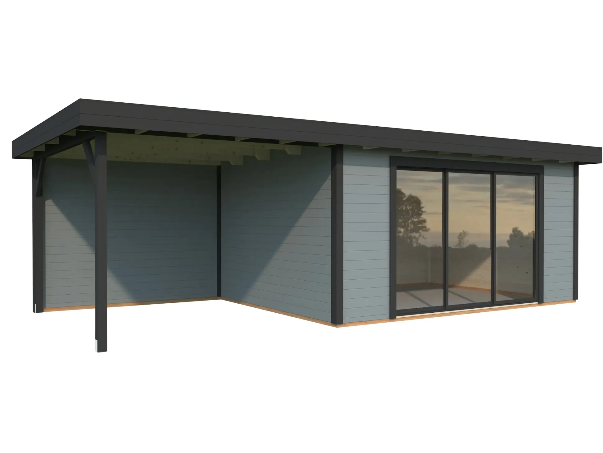 Palmako Gartenhaus Lydia 728 x 330 cm mit Glasschiebetüren grau lackiert