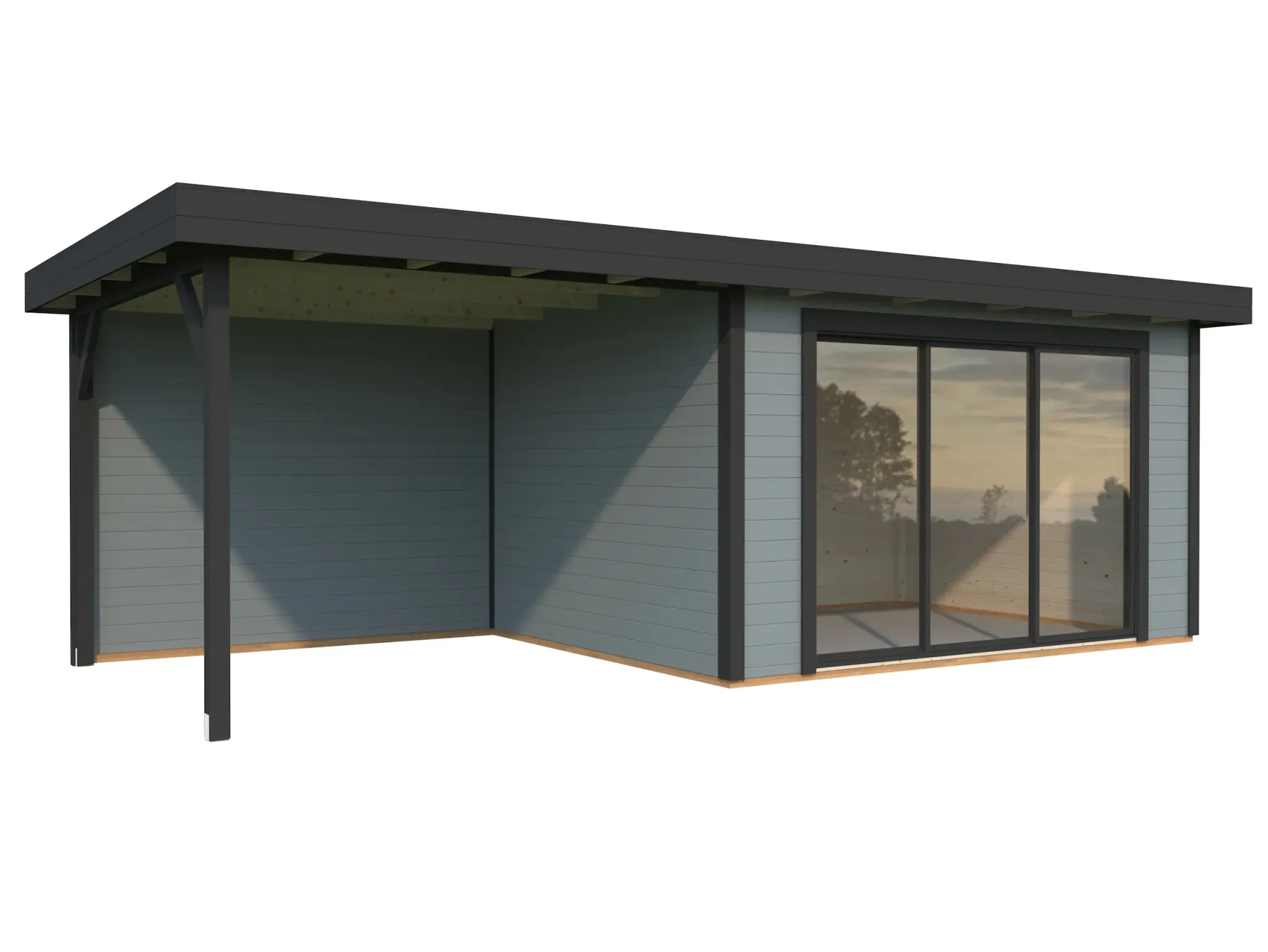 Palmako Gartenhaus Lydia 663 x 291 cm mit Glasschiebetüren grau lackiert