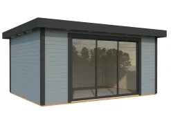 Palmako Gartenhaus Lydia 450 x 330 cm mit Glasschiebetüren grau lackiert