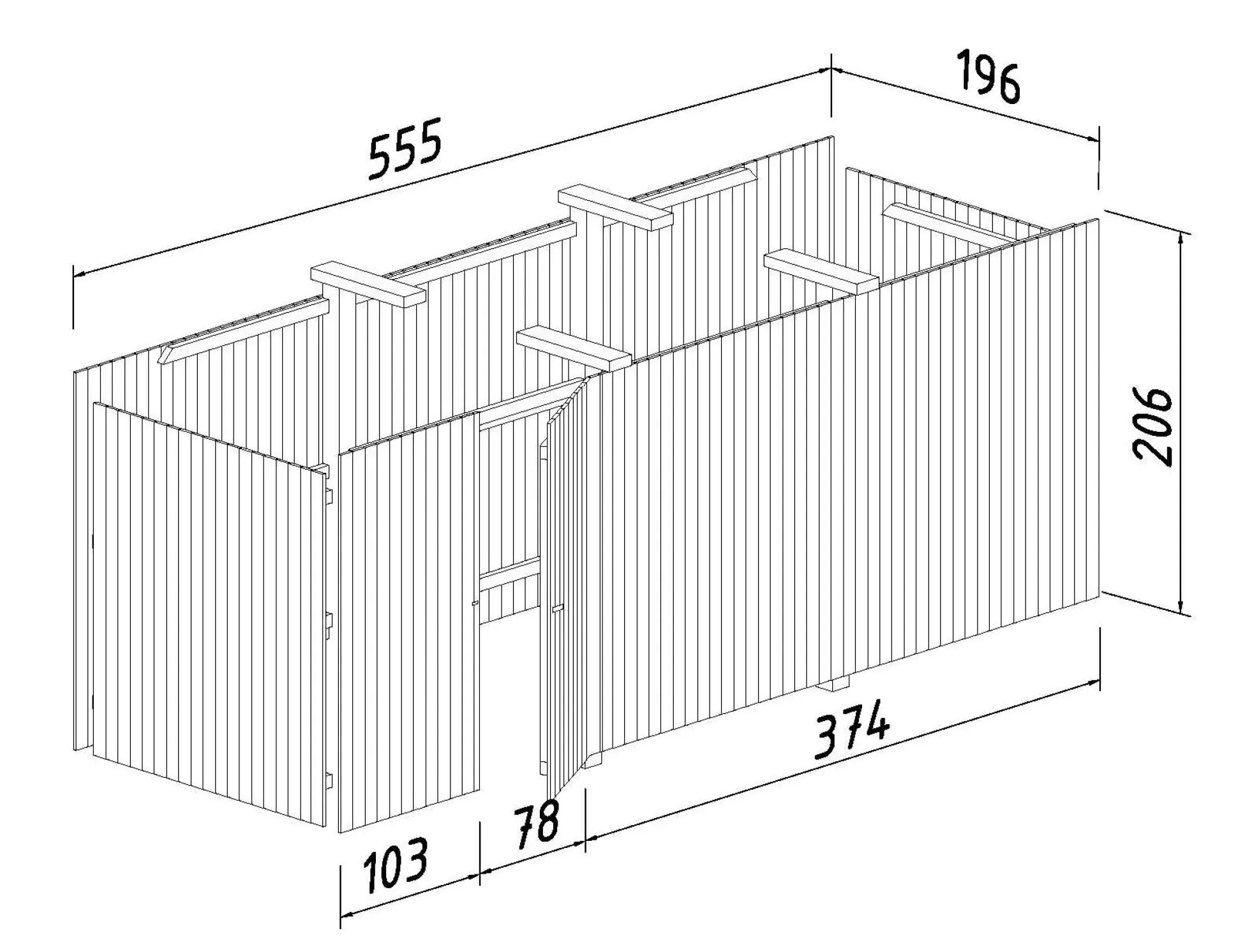 Palmako Gerätehaus für Carport Karl 555 x 196 cm naturbelassen
