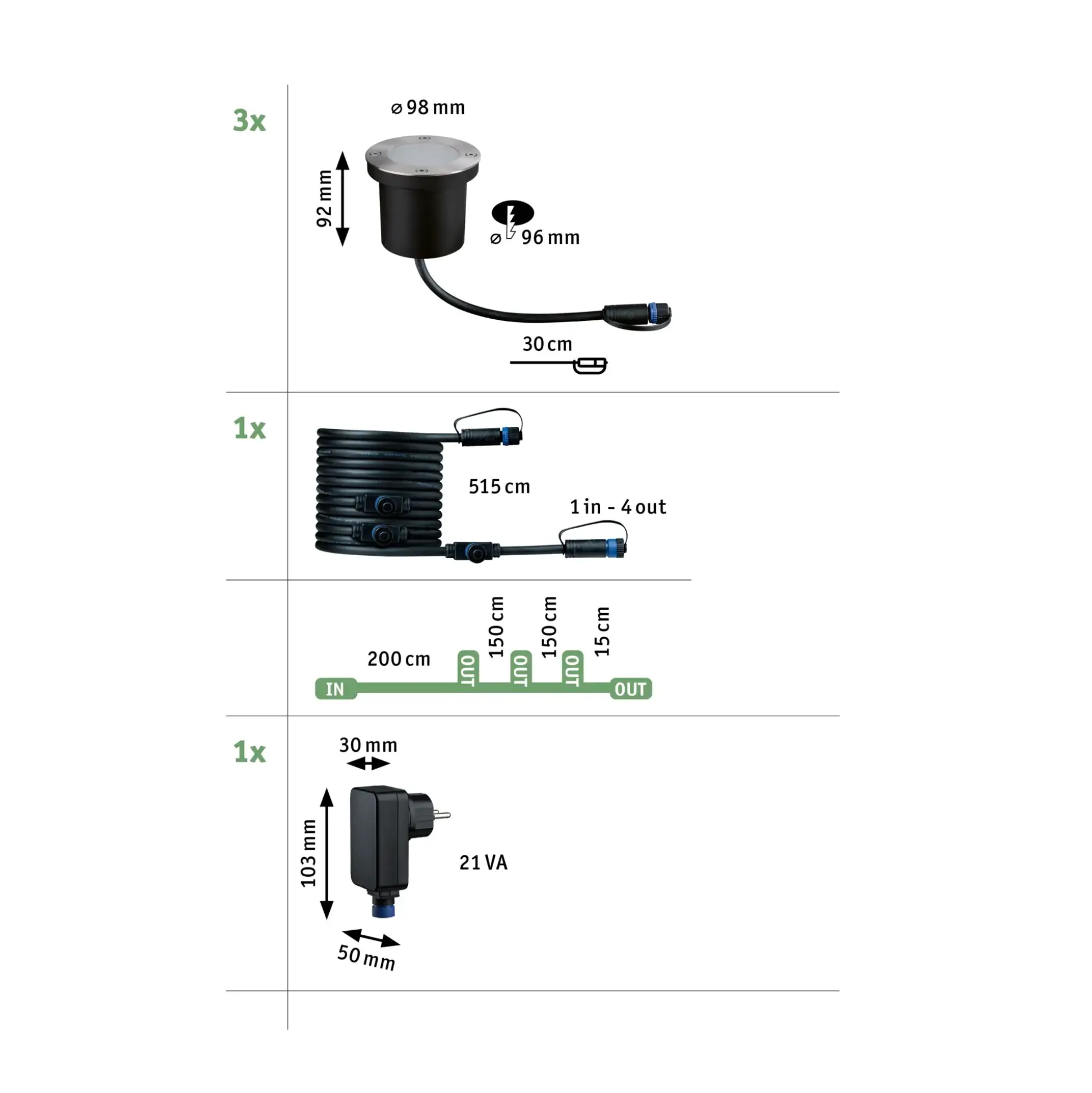 Paulmann Plug & Shine LED Bodeneinbauleuchte Floor insect-friendly 3er-Set