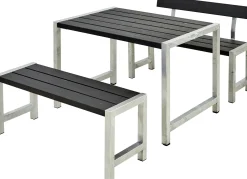 Plus Cafegarnitur Tisch und 2 Bänke & 1 Rückenlehne RAL 9005 Schwarz