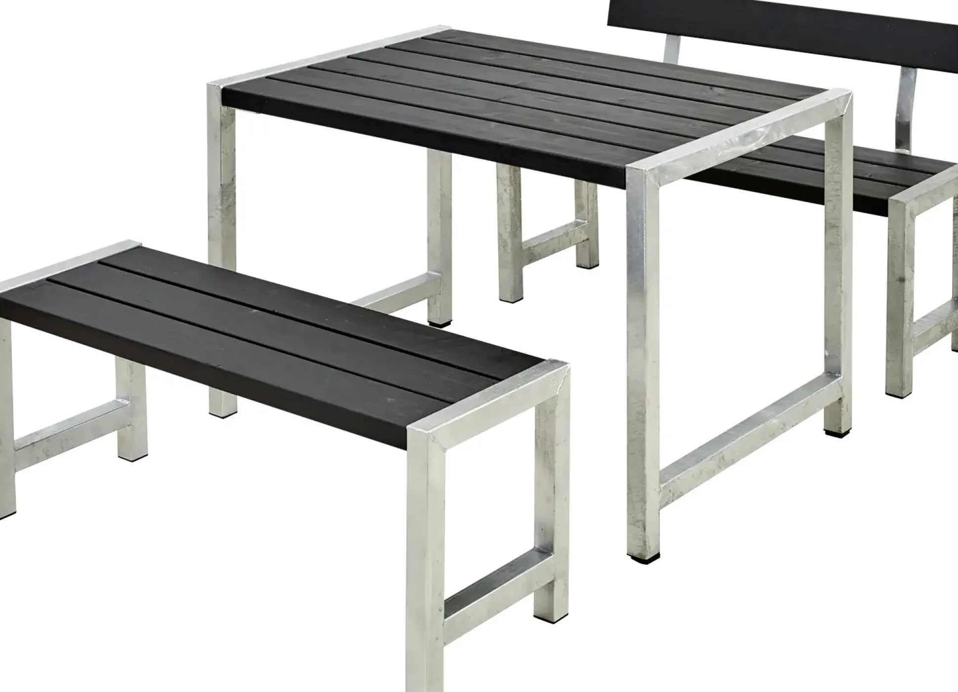 Plus Cafegarnitur Tisch und 2 Bänke & 1 Rückenlehne RAL 9005 Schwarz