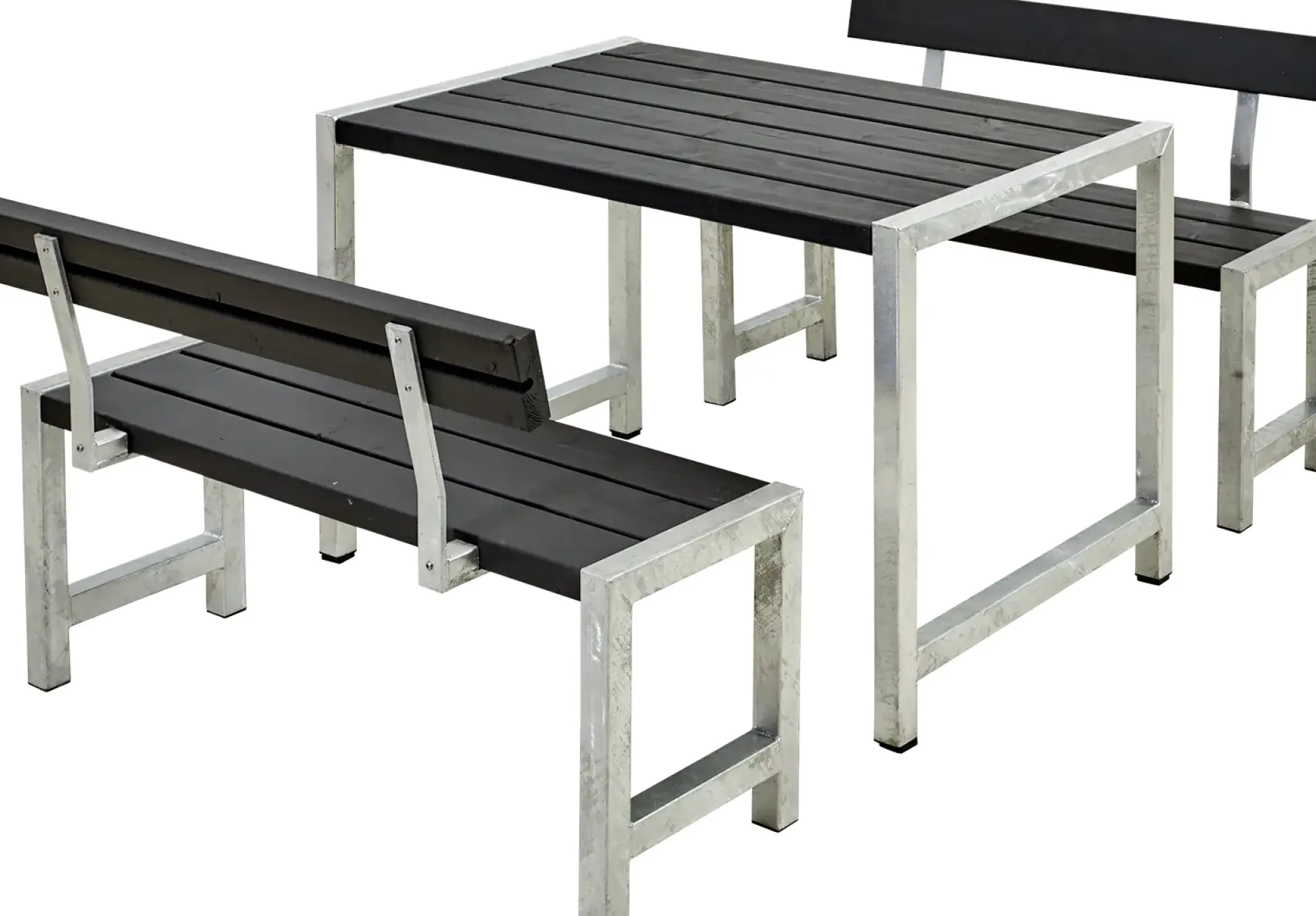 Plus Cafegarnitur Tisch und 2 Bänke & 2 Rückenlehnen RAL 9005 Schwarz