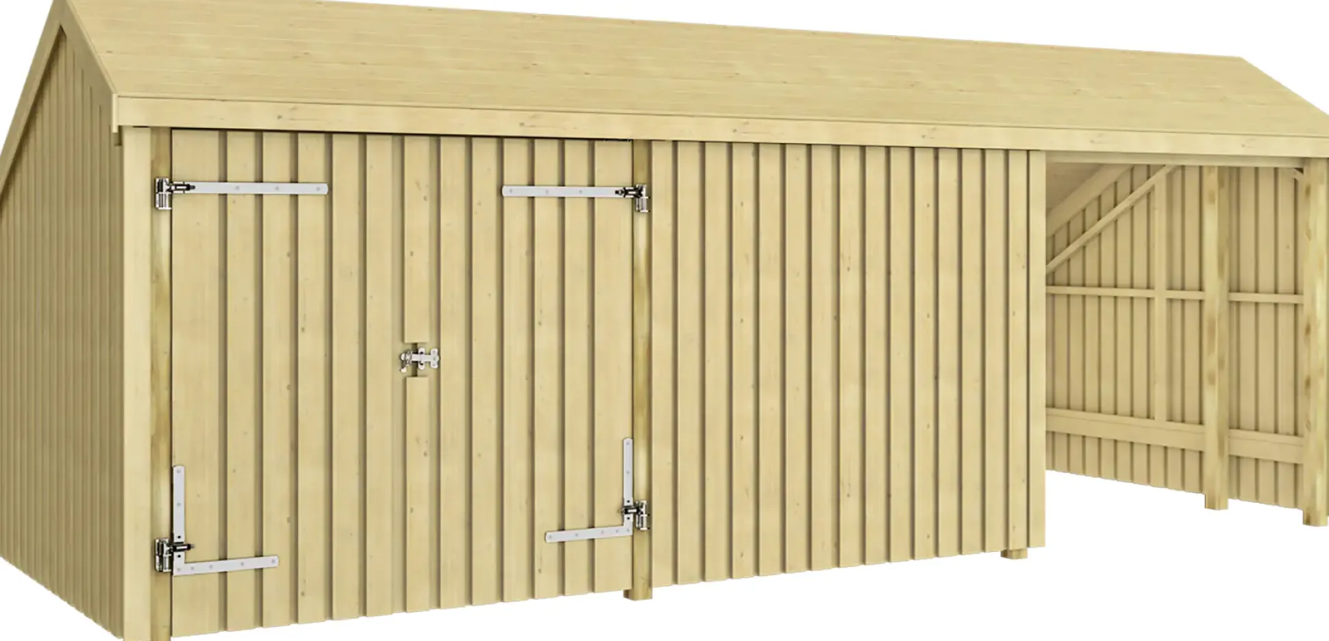 Plus Gartenhaus Multi 3 Module 645 x 455 cm natur mit Doppeltür und Wand