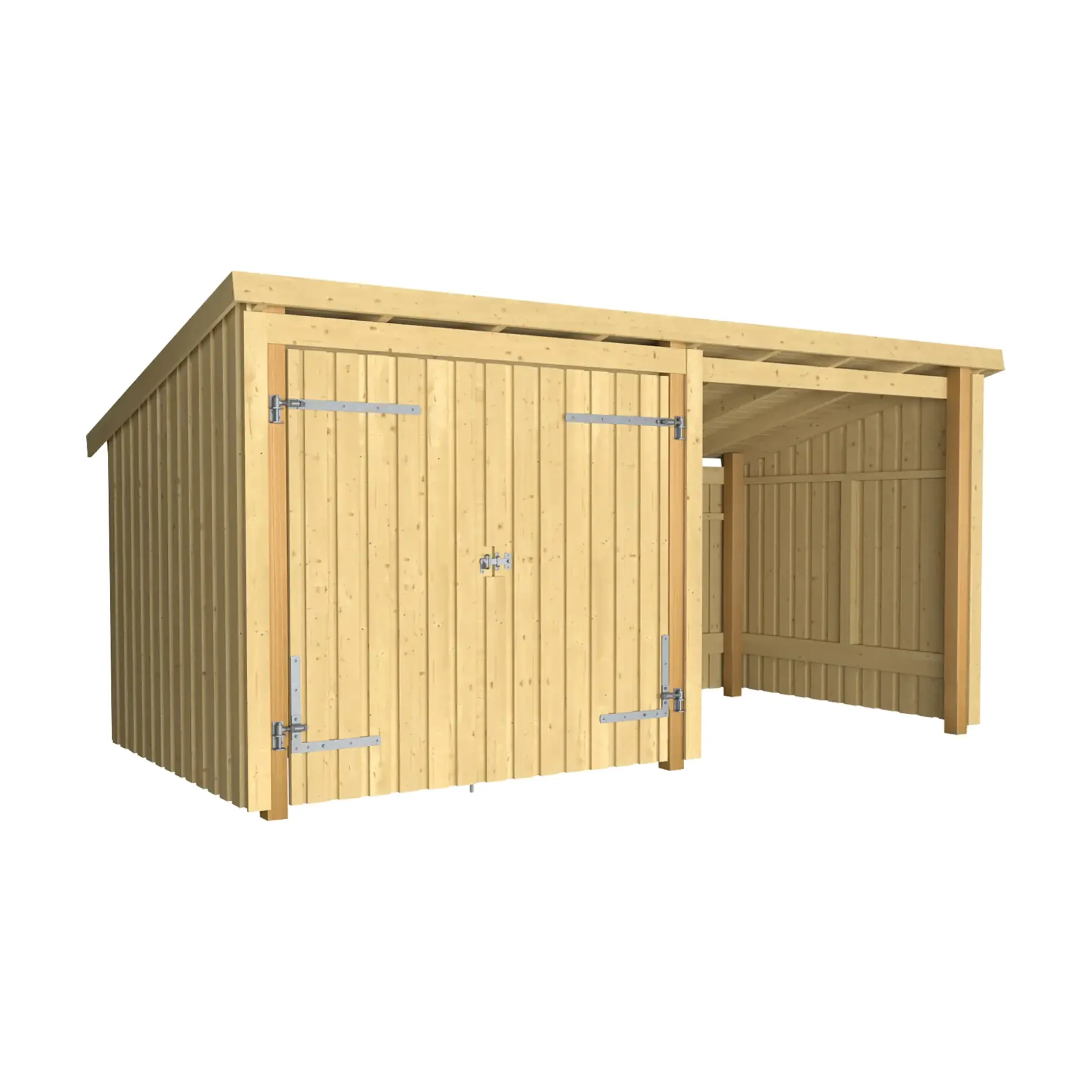 Plus Gartenhaus Nordic Multi 416 x 208 cm natur mit Doppeltür, offen