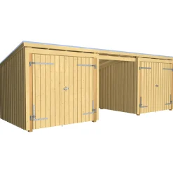 Plus Gartenhaus Nordic Multi 619 x 208 cm natur mit 2 Doppeltüren, offen, Dachpappe
