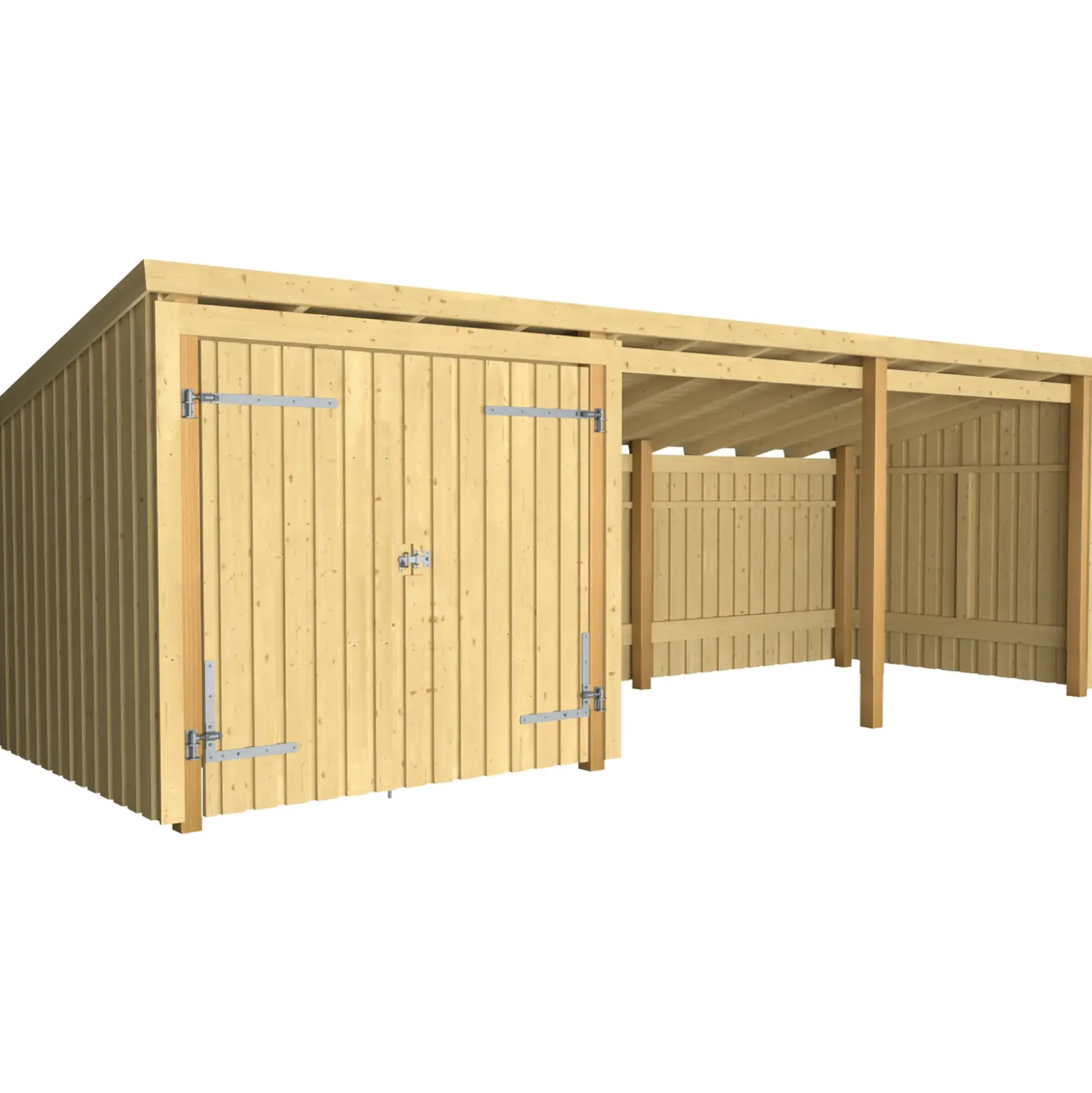 Plus Gartenhaus Nordic Multi 619 x 208 cm natur mit Doppeltür, offen