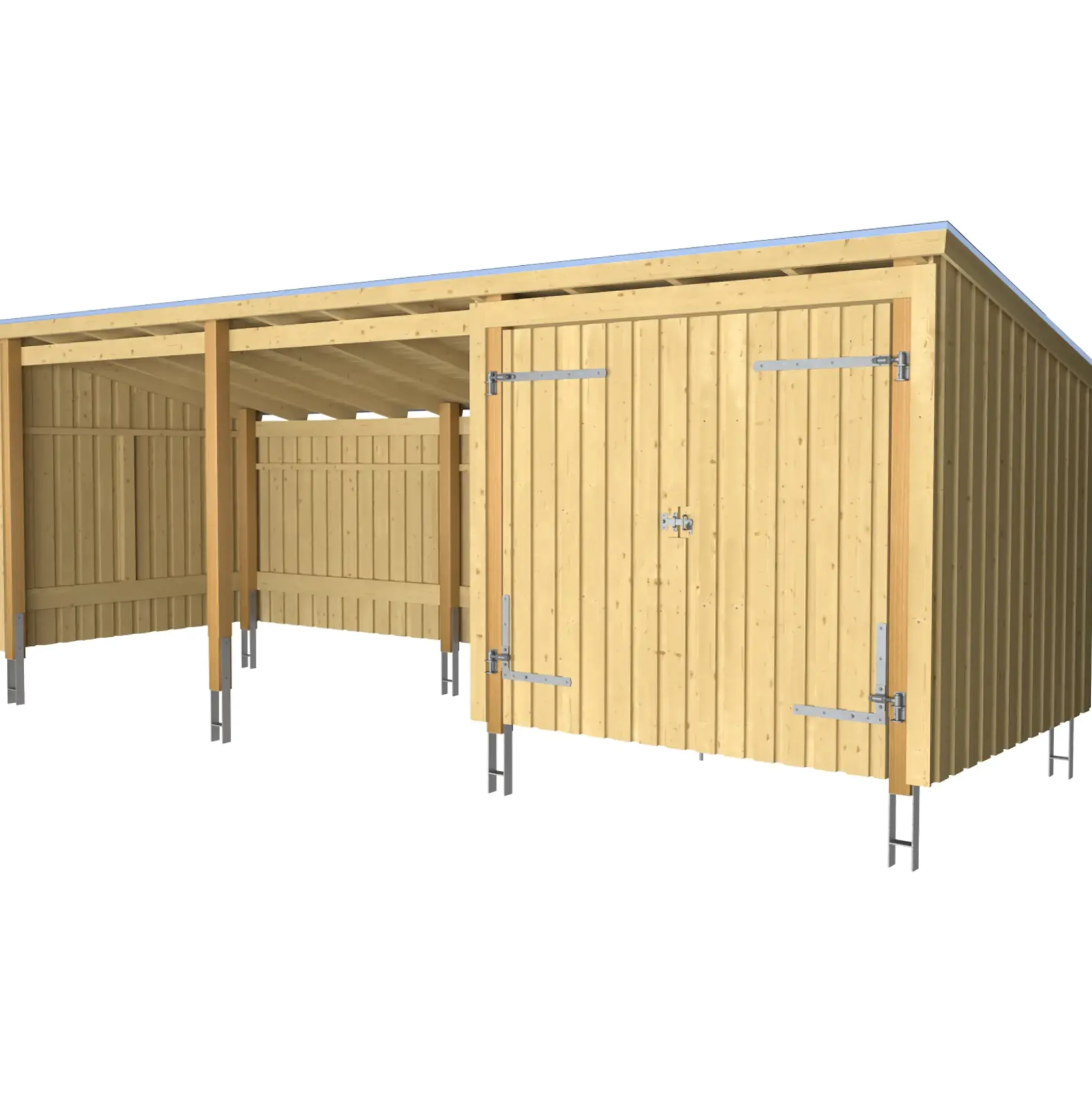 Plus Gartenhaus Nordic Multi 619 x 208 cm natur mit Doppeltür, offen, Dachpappe, H-Anker