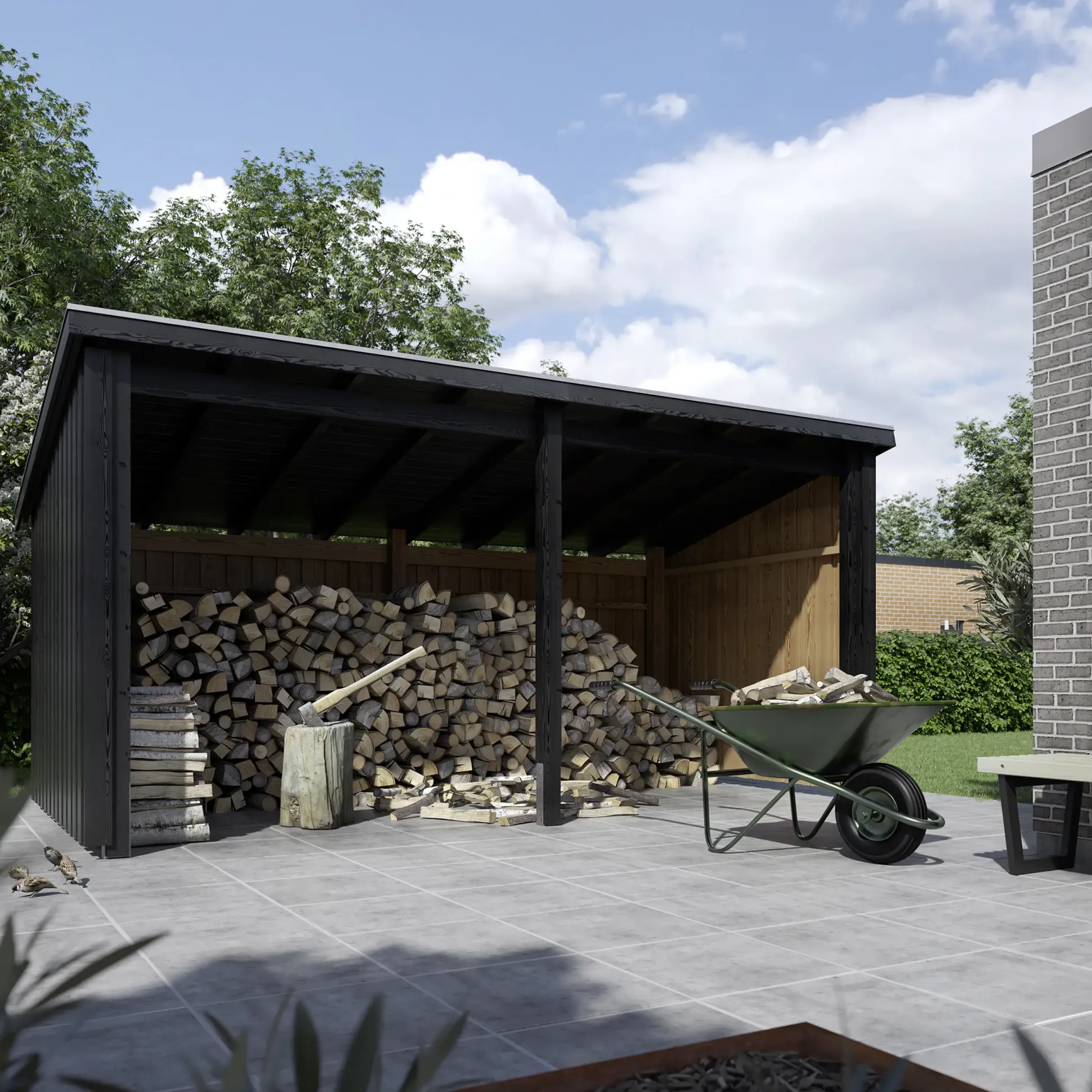 Plus Gartenhaus Nordic Multi 416 x 208 cm natur offen mit Dachpappe, H-Anker