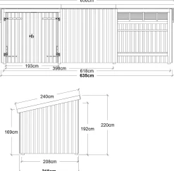 Plus Gartenhaus Nordic Multi 619 x 208 cm natur mit Doppeltür, Dachpappe