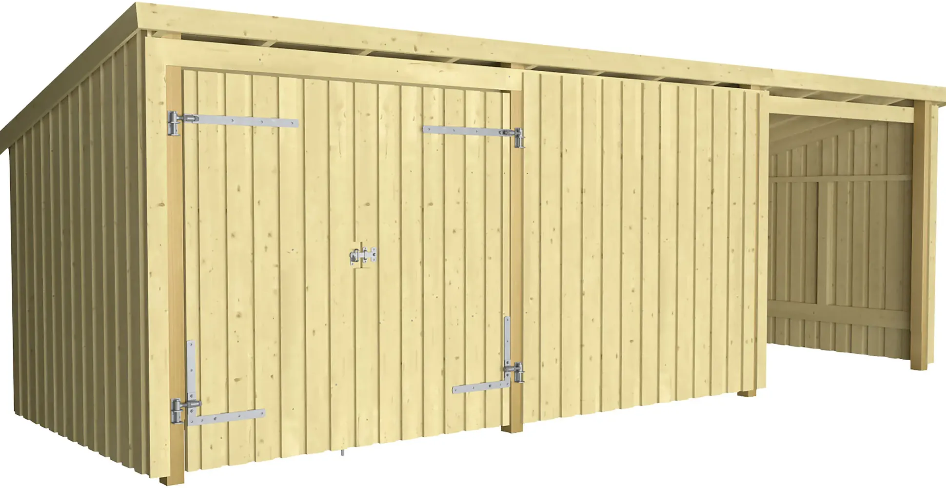 Plus Gartenhaus Nordic Multi 619 x 208 cm natur mit Doppeltür, Wand, offen