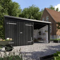 Plus Gartenhaus Nordic Multi 416 x 208 cm natur mit Doppeltür, offen, Dachpappe, H-Anker