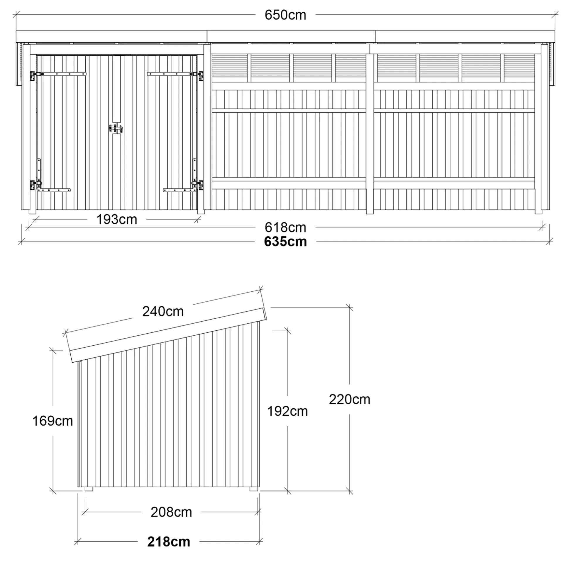 Plus Gartenhaus Nordic Multi 619 x 208 cm natur mit Doppeltür, offen, Dachpappe