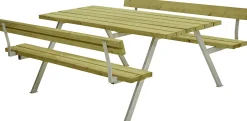 Plus Picknicktisch Alpha Stahl-Holz 177 x 185 x 76 cm natur mit 2 Rückenlehnen